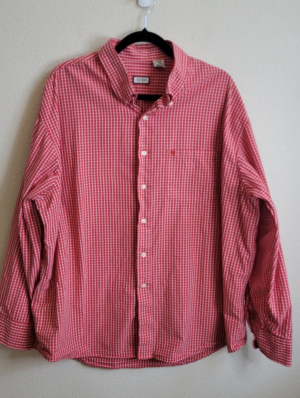 IZOD Mens Red & White Gingham Checkered Long Sleeve Button Down Shirt Size XXL.